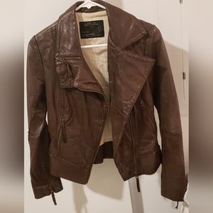 AllSaints Brown Leather Lana Moto Jacket SZ UK 6
